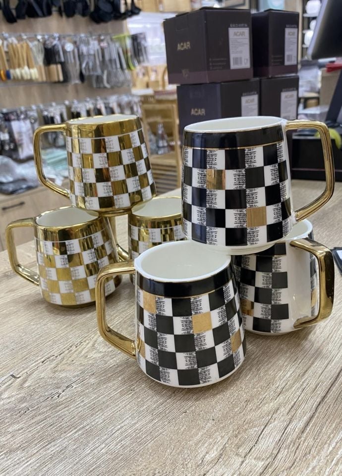 Acar Lüks Porselen Damalı Kupa 200ml GOLD 1 ADET