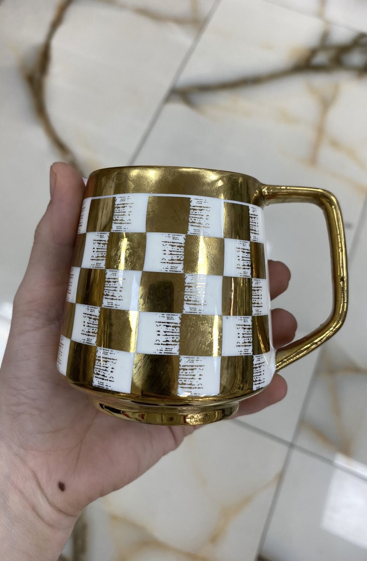 Acar Lüks Porselen Damalı Kupa 200ml GOLD 1 ADET