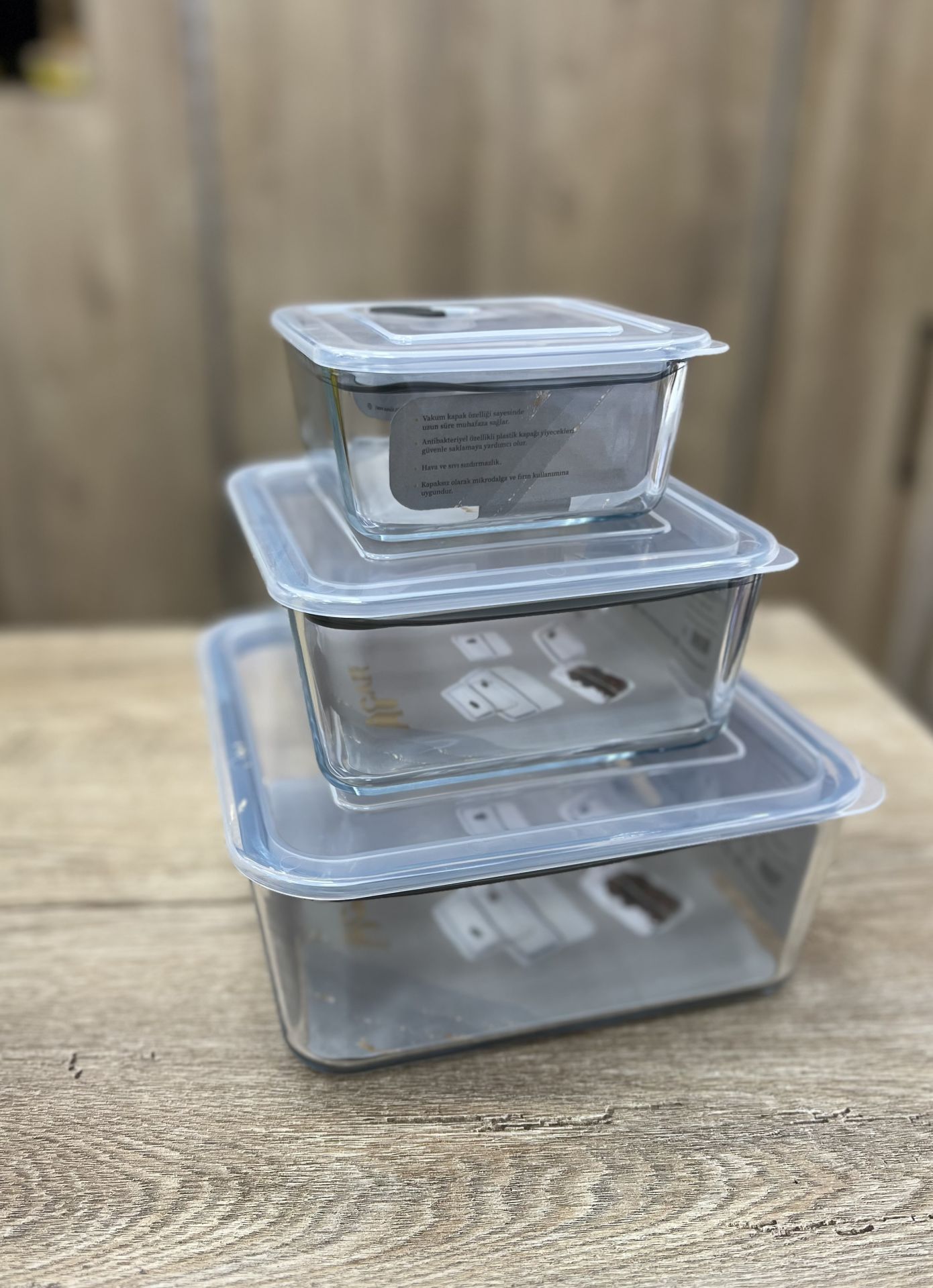 Olivya  3lü Cam Kare Cam Saklama Kabı