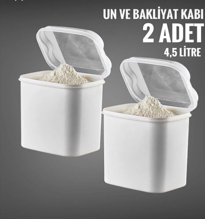 2 Adet Masal VP-033 Un ve Bakliyat Saklama Kabı 4.5 Litre - Beyaz