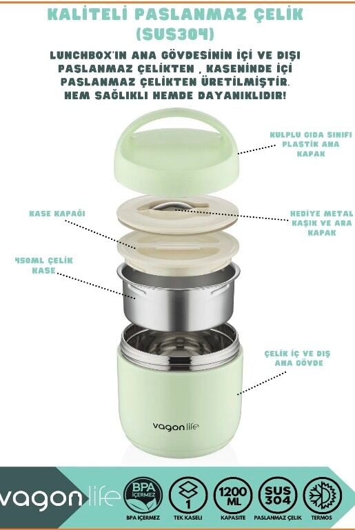 BL-10104- 2 BÖLMELİ TERMOSLU  YEMEK TAŞIMA KABI LUNCHBOX