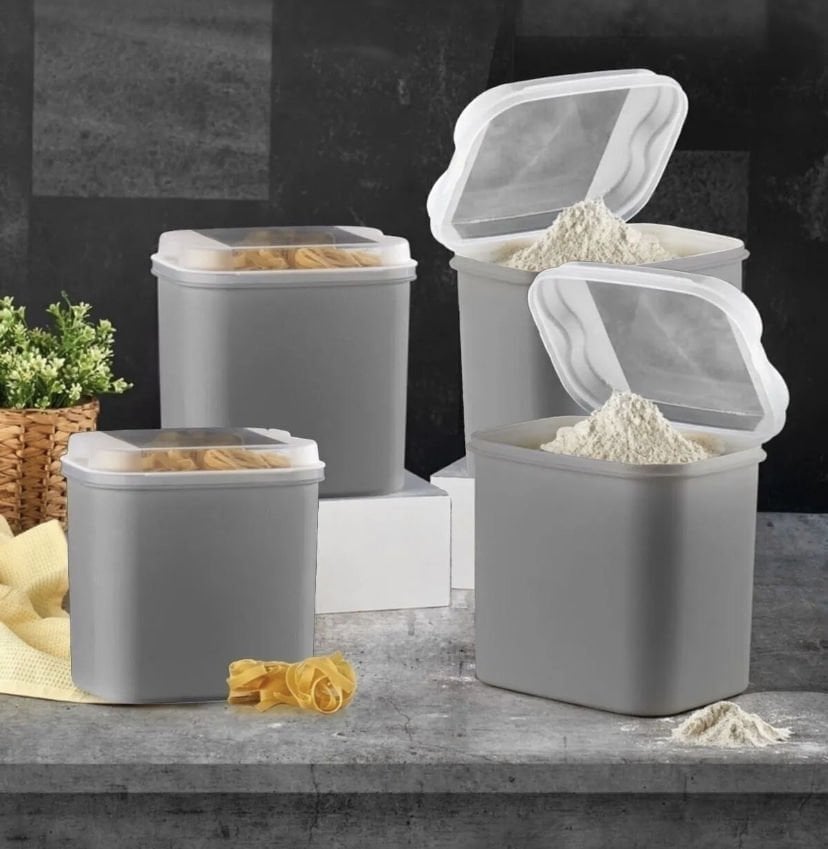 2 Adet VP-034 Masal Un ve Bakliyat Saklama Kabı 4.5 Litre - Gri