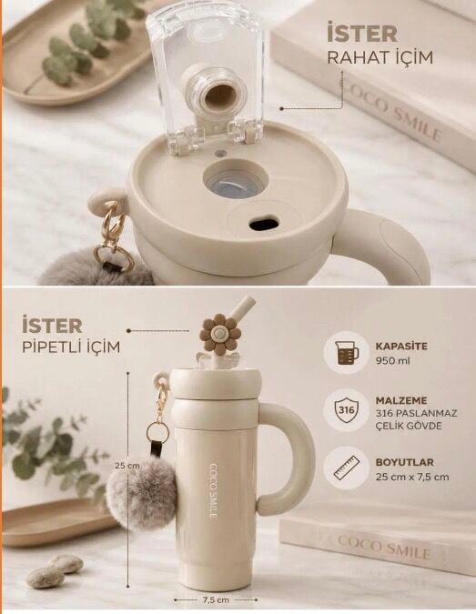 CS-8826 ÇİFT İÇİM PASLANMAZ ÇELİK TERMOS 950ML