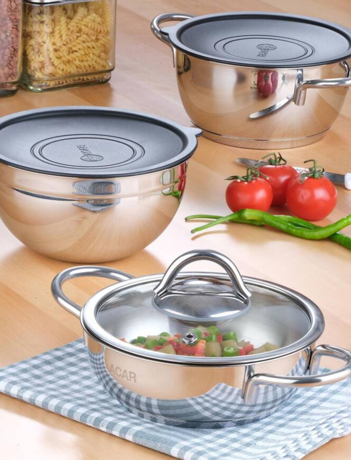 ACAR KARAT VERA 3lü ÇELİK  SAHAN VE SAKLAMA SET