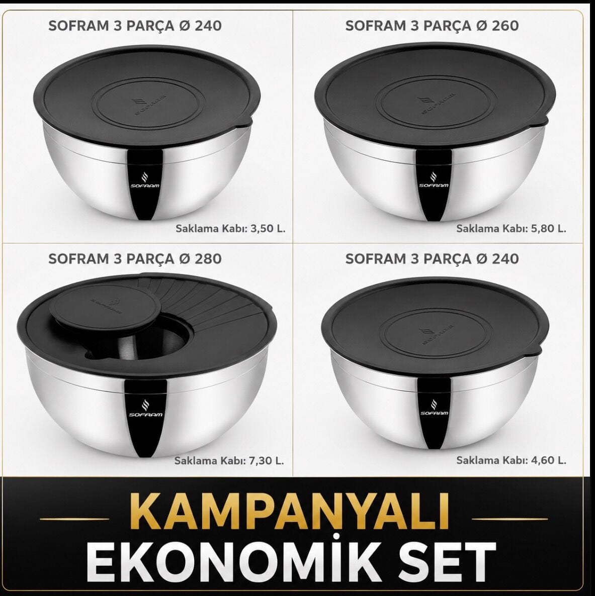 SOFRAM 22-24-26-28cm   KARIŞTIRMA SAKLAMA SET