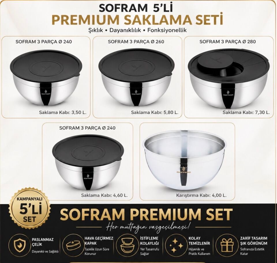 SOFRAM 22-24-26-28-32cm KAMPANYALI MAXİ SET(Kopya)