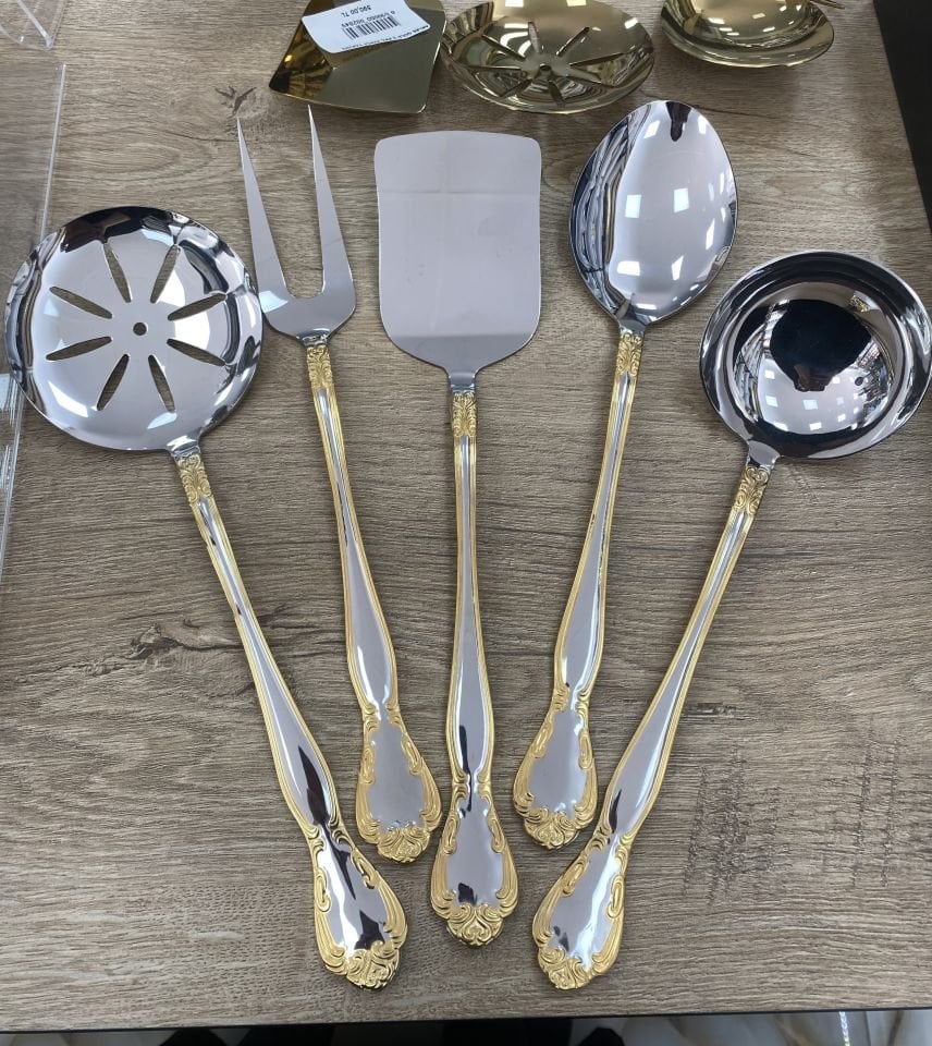 Elegant 24k Gerçek Altın Detaylı 5li Kepçe Seti