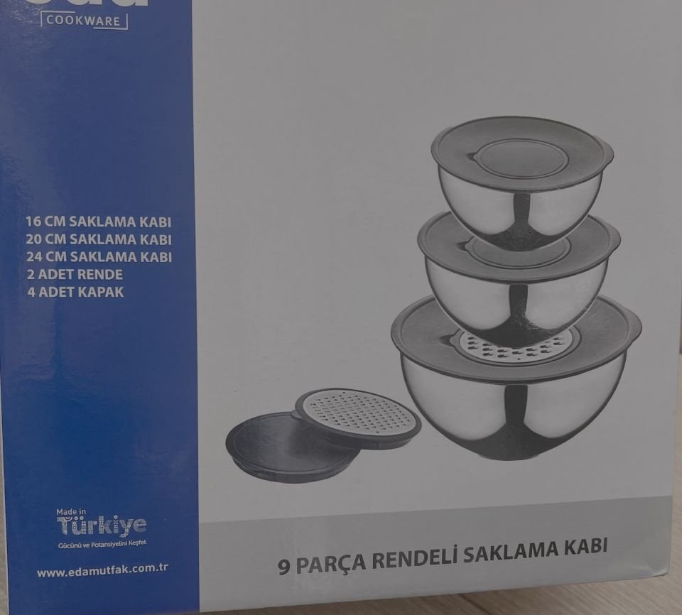 16-20-24cm 3lü 9Parça Çelik Saklama Kabı