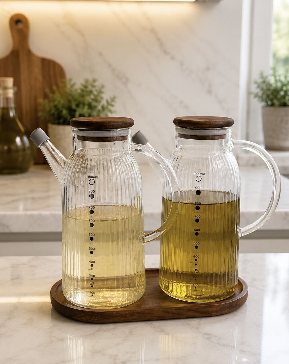 AKASYA 2Lİ 1000ML YAĞDANLIK SET  İNCE ÇİZGİ (GLA-022)