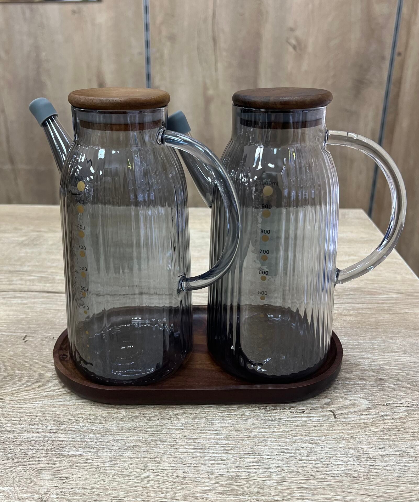 AKASYA 2Lİ 1000ML YAĞDANLIK SET (GLA-022)FÜME
