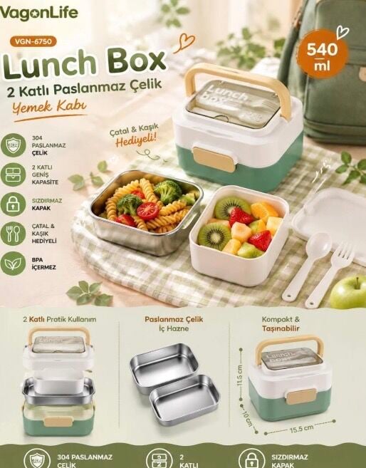 VGN-6750  540ML ÇELİK LUNCHBOX (yeşil)