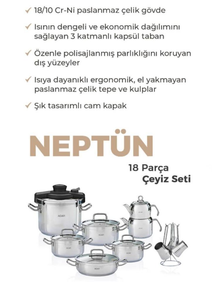 Acar Neptün 18 Parça Çeyiz Seti