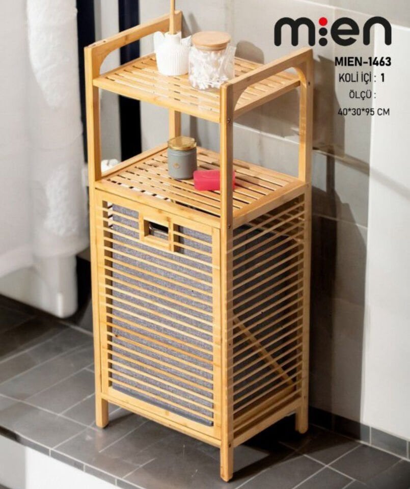 40-30-95cm Raflı Bambu Kirli Çamaşır Sepeti