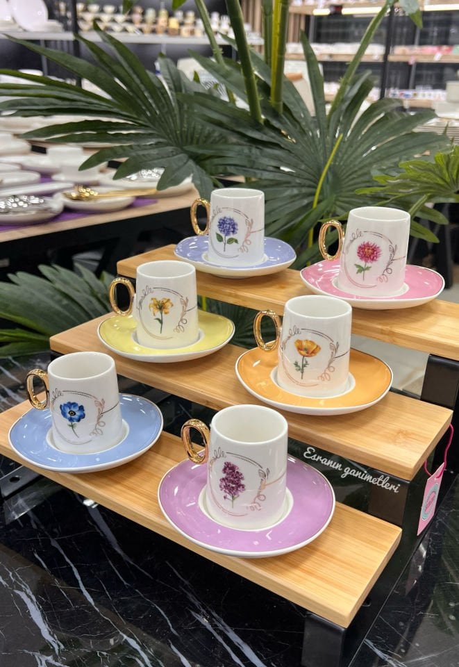 6 Kişilik Renkli Kahve Fincanı -Rachel