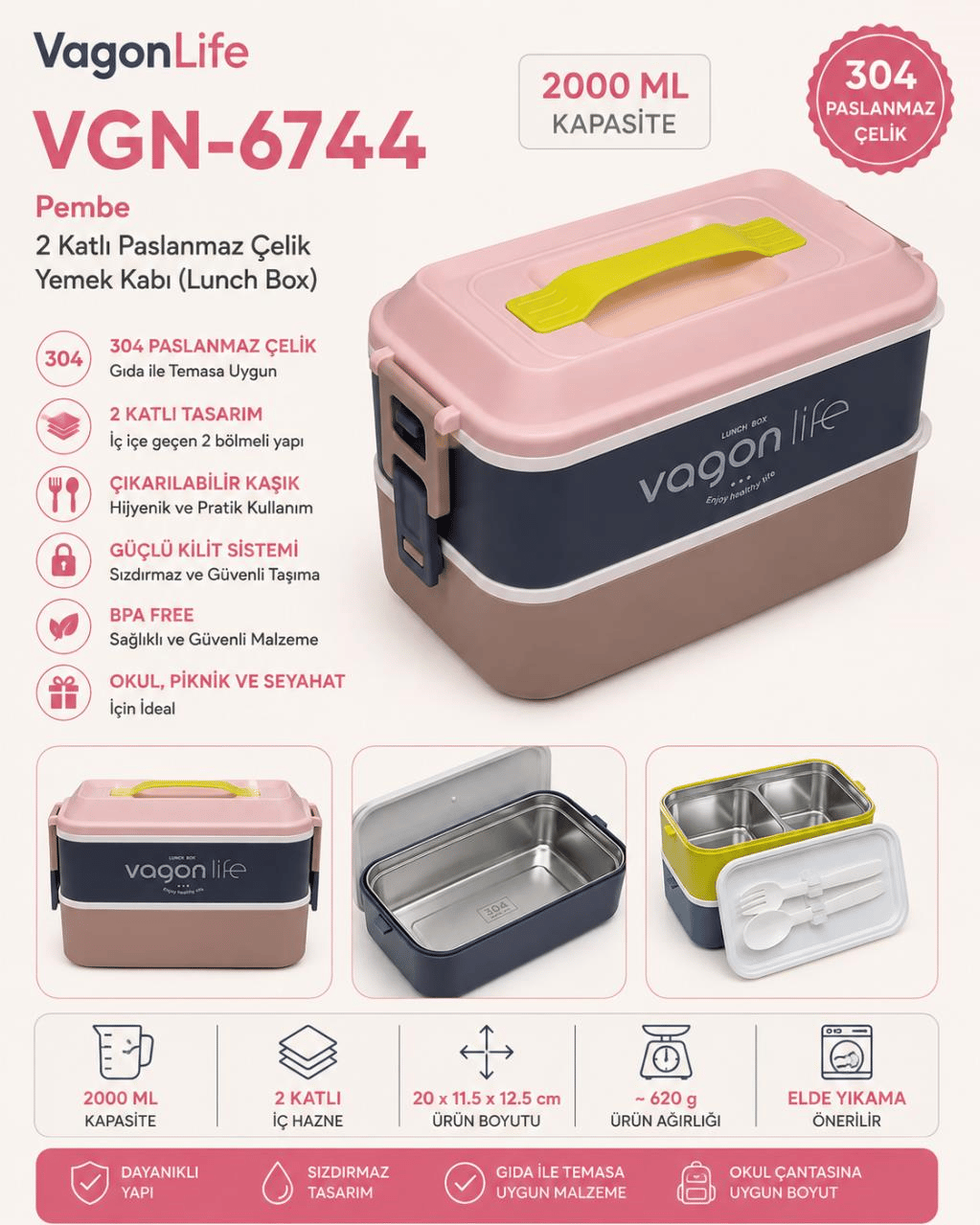 VGN-6744 2 KATLI ÇELİK LUNCBOX