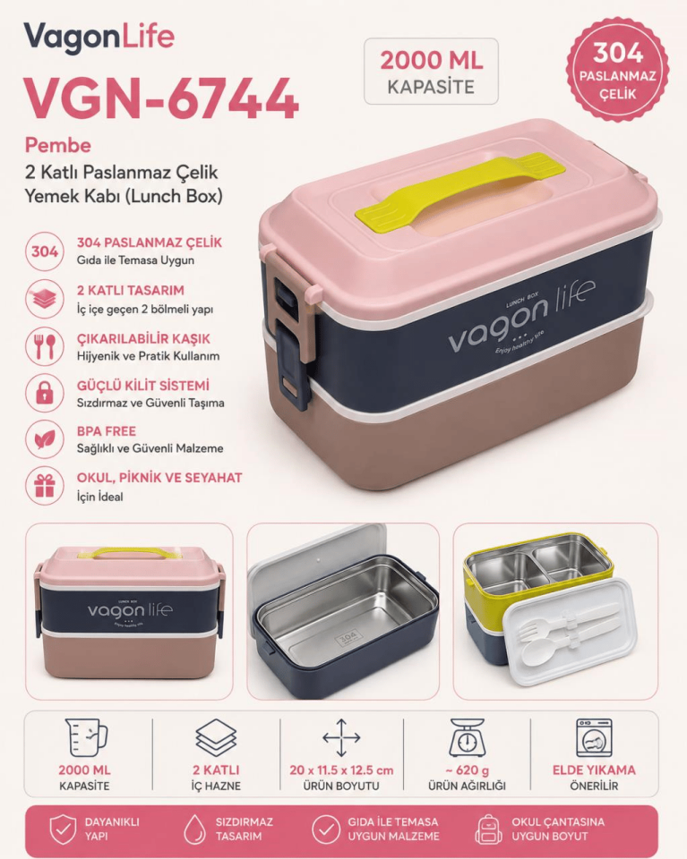 VGN-6744 2 KATLI ÇELİK LUNCBOX