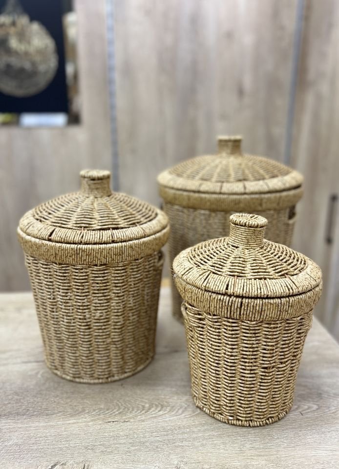 MIEN  RATTAN KONİK 3LÜ KAPAKLI SEPET