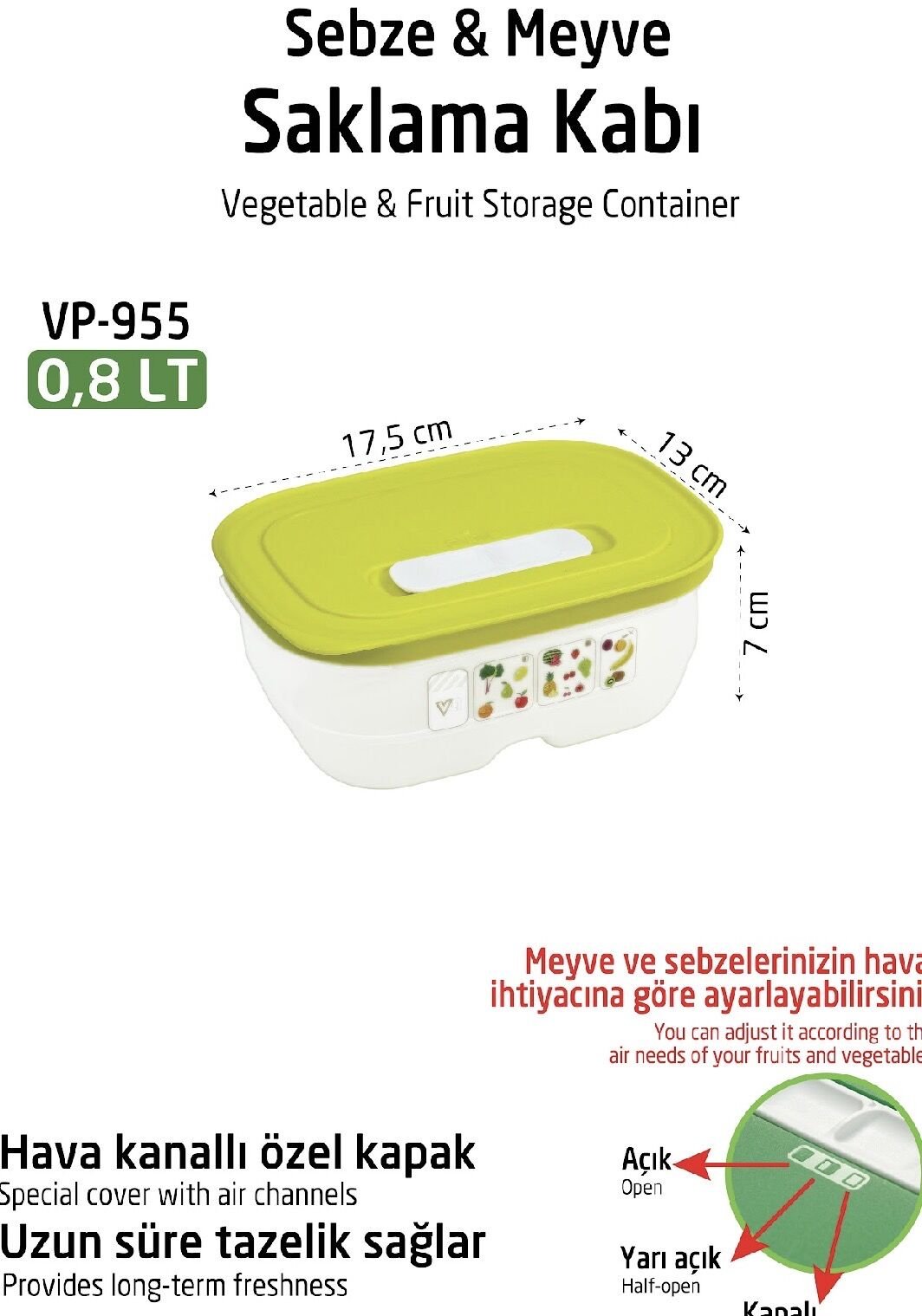 VP-955 YEŞİLLİK SAKLAMA KABI 800ML