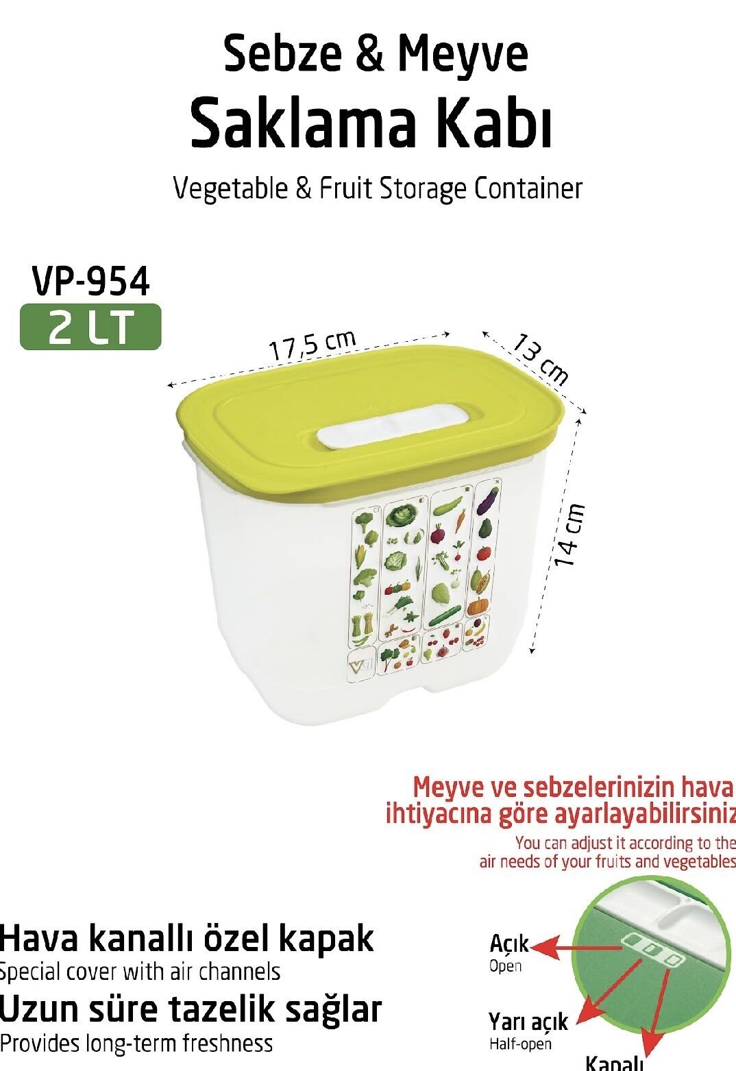 VP-954 YEŞİLLİK SAKLAMA KABI 2 LİTRE