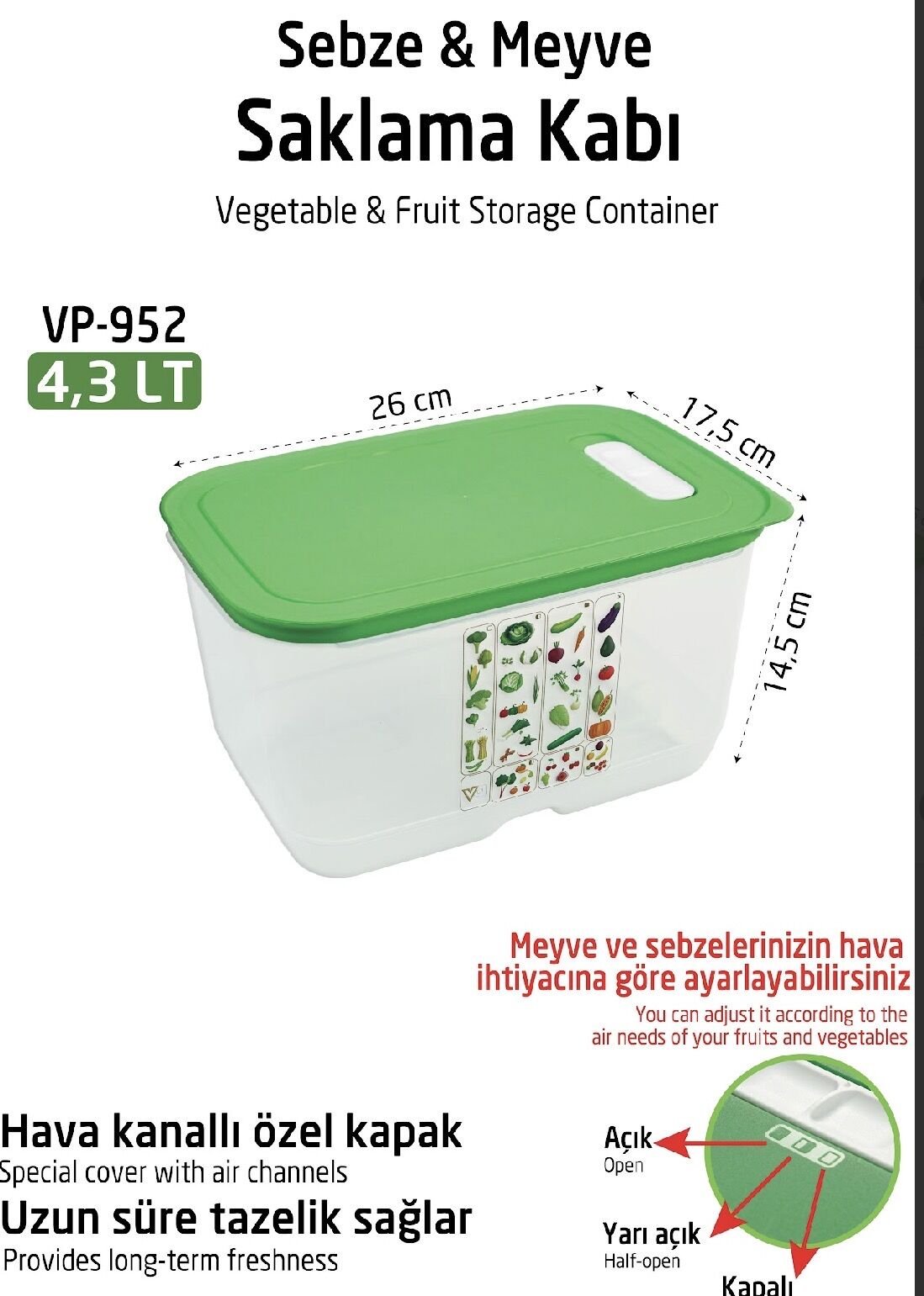 VP-952 YEŞİLLİK SAKLAMA KABI 4.3 LİTRE