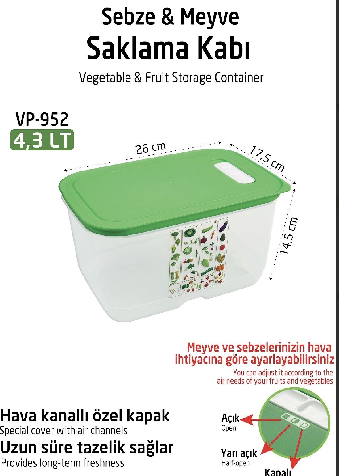 VP-952 YEŞİLLİK SAKLAMA KABI 4.3 LİTRE