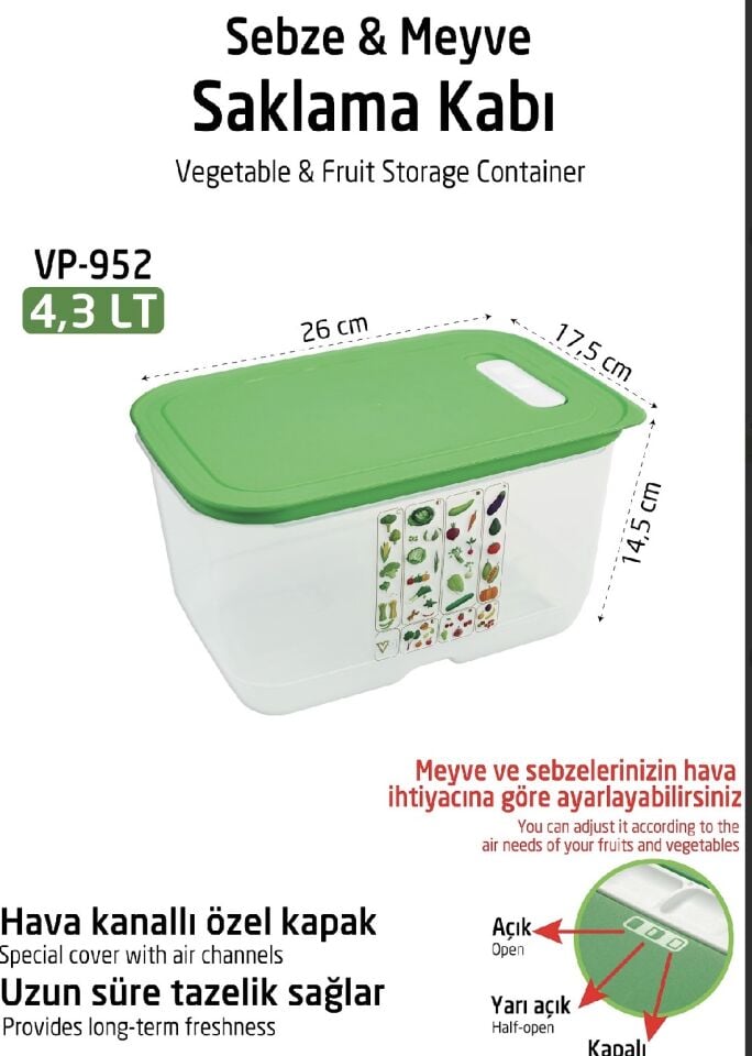 VP-952 YEŞİLLİK SAKLAMA KABI 4.3 LİTRE