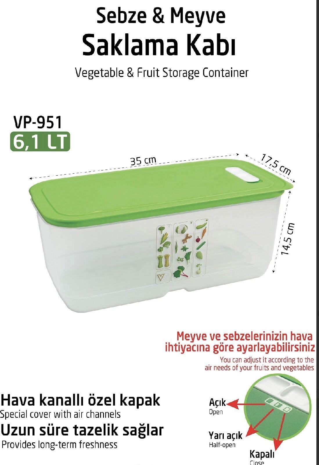 VP-951 YEŞİLLİK SAKLAMA KABI 6.1 Litre