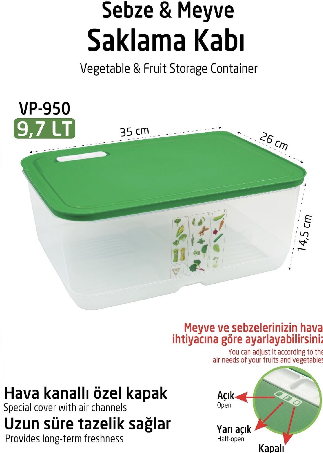 VP-950 YEŞİLLİK SAKLAMA KABI 9.7 Litre