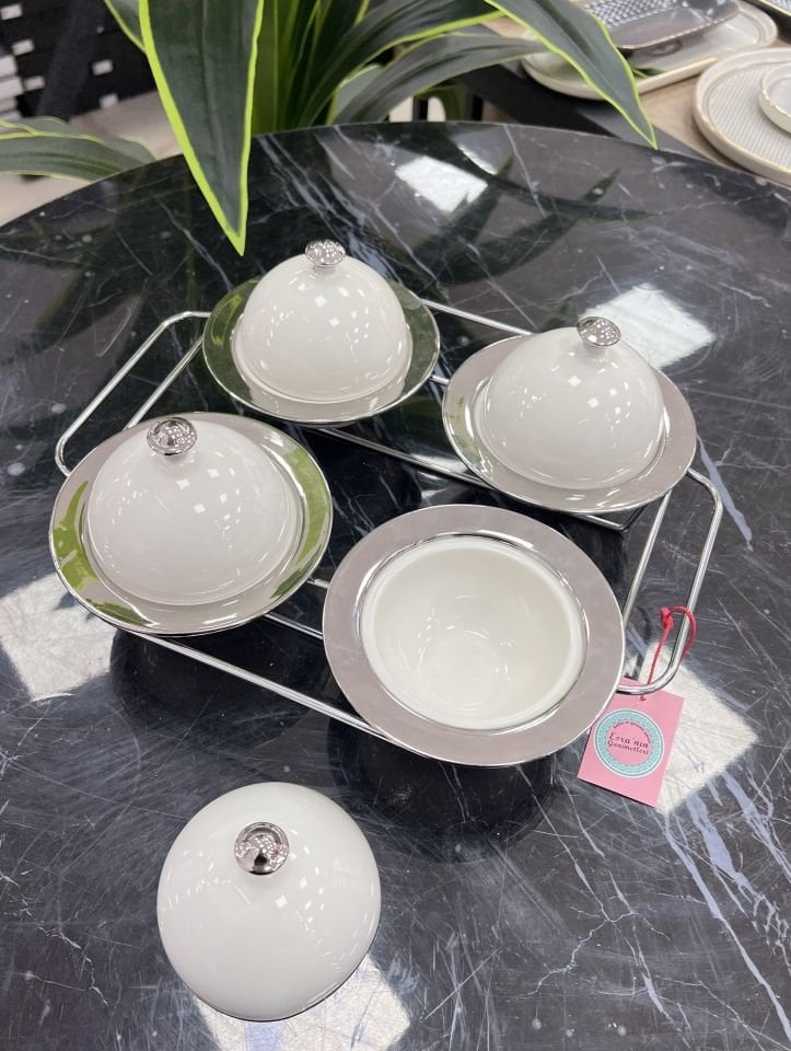 Standlı Lüks Porselen Silver 4lü