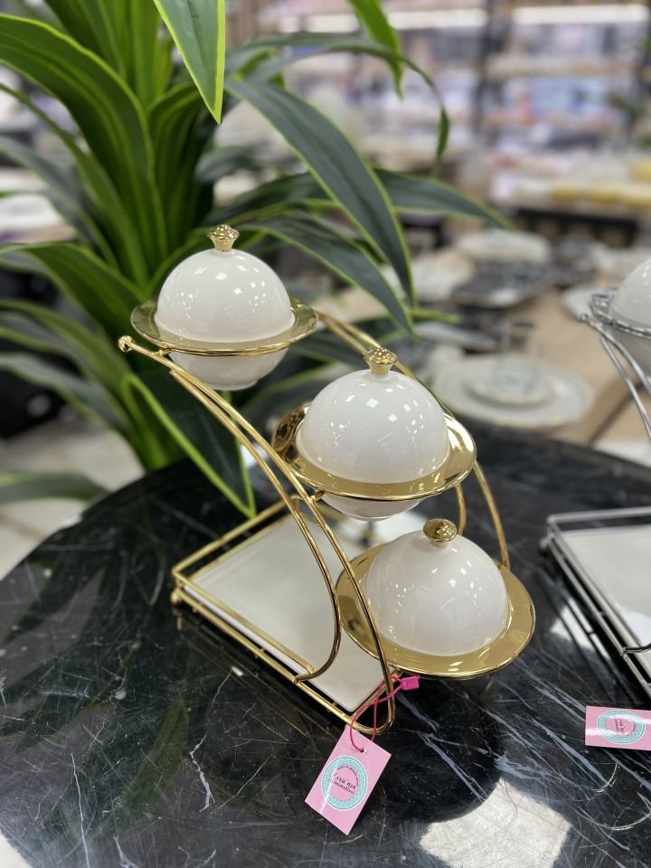 3lü Standlı Lüks Porselen Set (Kasesi Büyük)