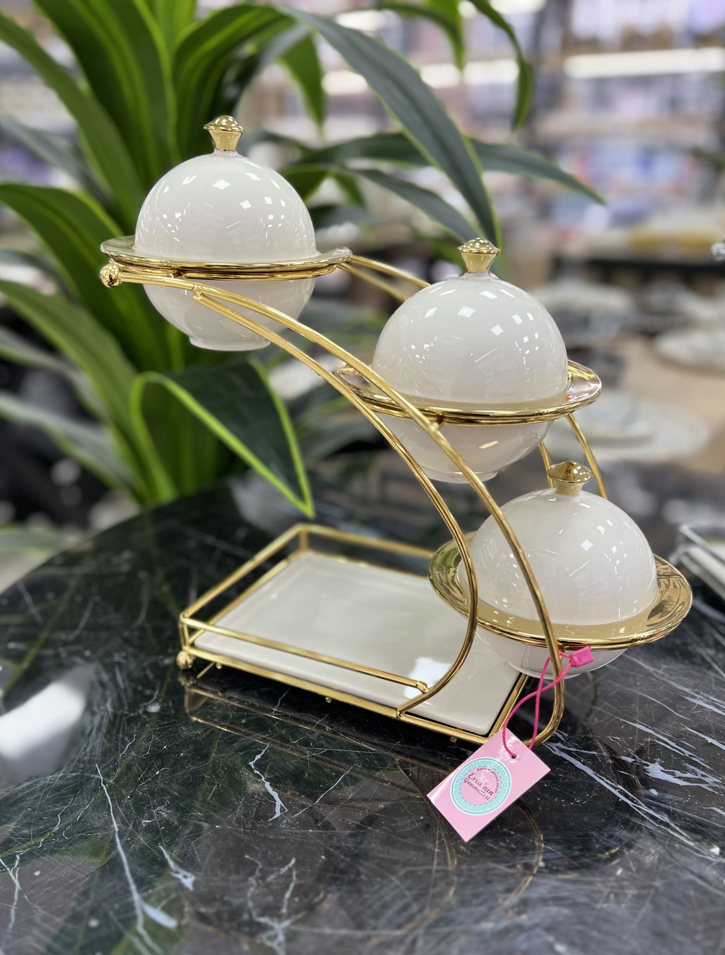 3lü Standlı Lüks Porselen Set (Kasesi Büyük)