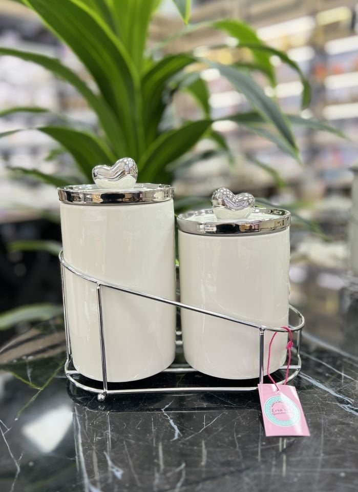 Tezgah üstü Lüks 2li Kavonoz Kalp Detaylı (900-1200ml)