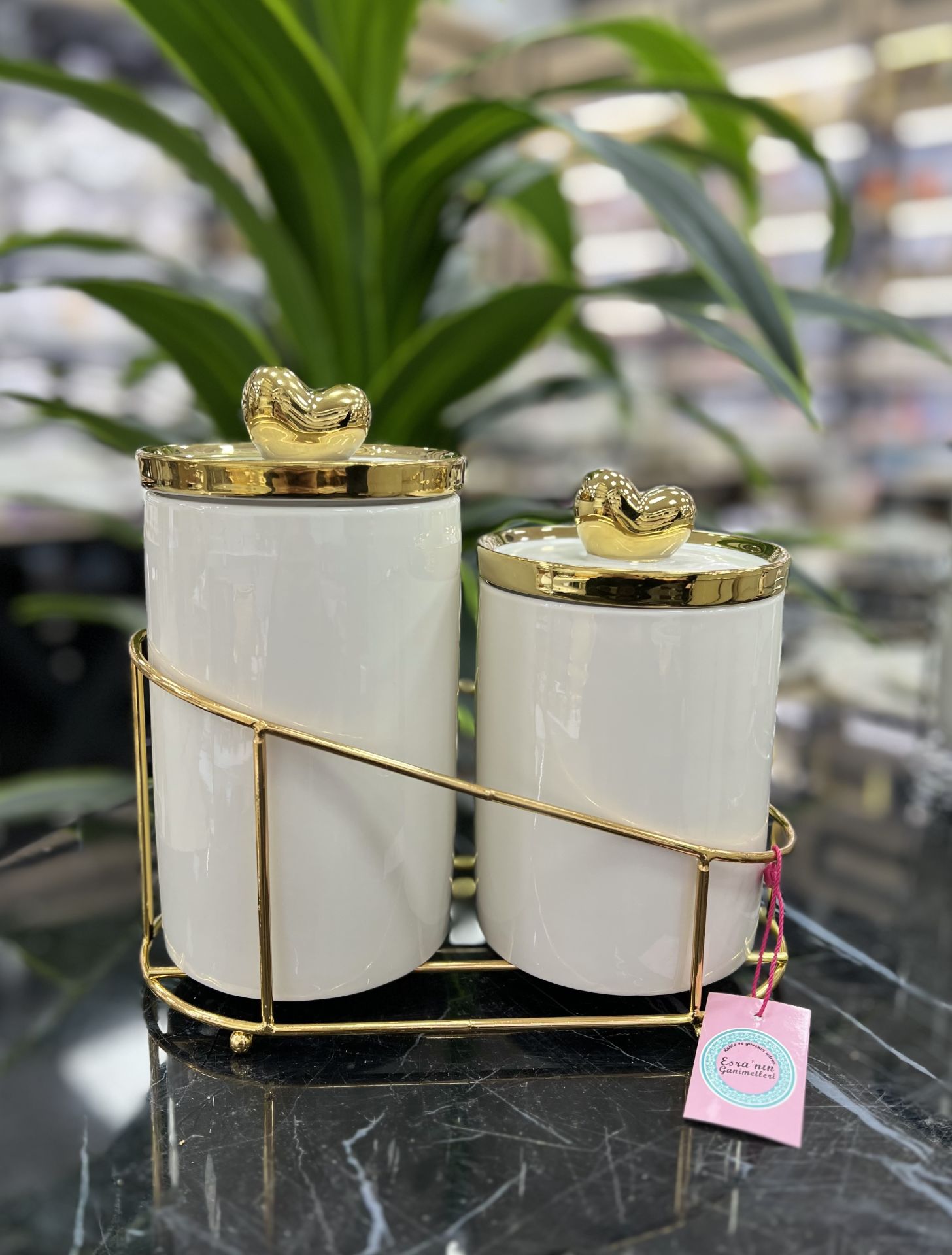 Tezgah üstü Lüks 2li Kavonoz Kalp Detaylıı (900-1200ml)